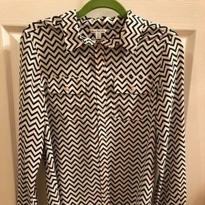 Black and White Woman's Blouse - Chevron Pattern